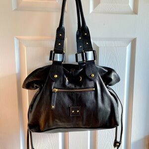 PELLE Studio draw strings pebbled leather bag excellent condition clean 16 by 11